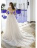 Ivory Lace Tulle Slit Sexy Wedding Dress With Detachable Straps